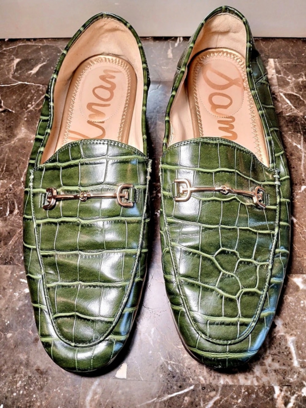 Sam Edelman Loraine Bit Loafer Croc-Embossed Green US 8.5